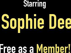 british pawg sophie dee in lingerie, using toys to take glass dildo inside her pussy hole