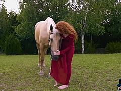 Gorgeous hot redhead milf Heidi Romanova in adorable outdoor solo babe action