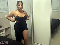 Amateur blonde housewife with big tits and tan lines tries first time fetish in bedroom lingerie