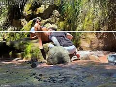 this amateur couple records the latina teen bending over for doggystyle with her hermanastro outdoors by the river