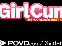 What happens when a controlled vibrator turns a tight leaking pussy into a soaked mess in POV style