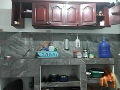 this 25-year-old guy with a big flaccid penis starts masturbating in the kitchen while waiting for his best friend to arrive