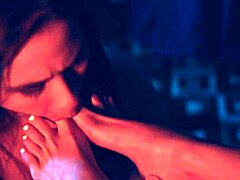 I adore how gorgeous Svetlanna uses her sensual white toenails to seduce Ravena in this close-up femdom foot fetish session