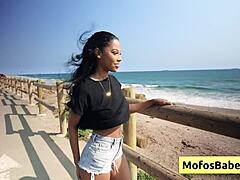 Stunning ebony pornstar Eden West reveals her big round boobs and wet pussy for hardcore fuck with Charles Dera