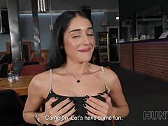 Shy brunette girlfriend cheats in toilet, getting wild and fucked hard by stranger in amateur POV sex.