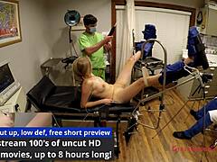 Human guinea pigs with Ava Siren - petite nurse in latex gloves spreads shaved pussy backstage 😏