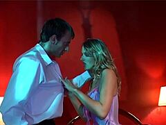 Jane Darling rides his cock in fishnets and lingerie on bed. She cums then swallows his sperm after deepthroat.