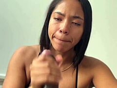 Amateur couple Nysdel enjoys pov blowjob with stepdad's huge bbc and deepthroat kissing.