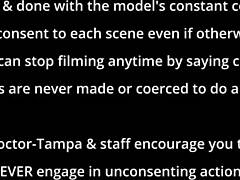 intriguing backstage close-up of mara luv in latex gloves with shaved pussy and natural tits