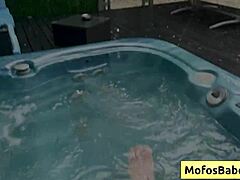 Beautiful brunette babe seduces friend with round boobs