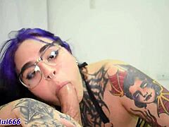 Foursome blowjob with goth girlfriend and bisexual latina friend