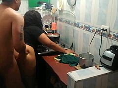 Hey, check out this wild way I'm devouring that Venezuelan arepa right in the kitchen with my boss