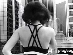 omg this redhead teen Skye Blue with all natural big tits is stripping naked and showing off her pierced nipples 😍