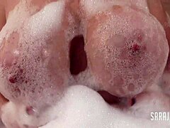 hey, check out sara jay getting horny in her bubble bath, fingering that cougar pussy