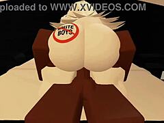 Roblox shy girl turns very lustful with big tits riding cowgirl on monster cock for cumshot!