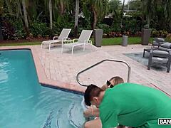 Blonde MILF Gigi Dior contrasts by slurping stepson's big dick before bent over doggystyle creampie with dirty talk.