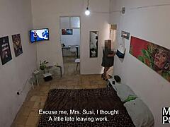 in a casual casting interview, mature mexican bbw doña susi with saggy tits rides young guy cowgirl style in her first time as aspiring porn actress.