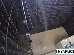 Washing off the filth after that dirty fuck session, says Leya Falcon.