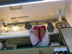 the boss sneaks touches on his sexy shop assistant's wet shaved pussy during customer chat