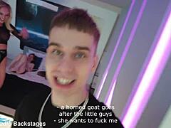 oh man, check out newbie mila ray diving into her first porn scene 1on1 with a monster cock backstage