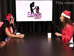 Narrative Title Tells Of Brazilian Lesbian Group In Lingerie Swingers Kissing Around Pussy Edges Preferring Cock Over Fingers In Sheer Red Christmas Special With Jujube Delicia