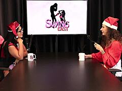 Narrative Title Tells Of Brazilian Lesbian Group In Lingerie Swingers Kissing Around Pussy Edges Preferring Cock Over Fingers In Sheer Red Christmas Special With Jujube Delicia