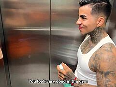 i meet my neighbor in the elevator and fuck her outdoors with big natural tits and muscular body