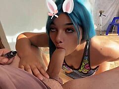 bulma sucks off vegeto's fat cock in cute bunny cosplay