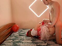 AMATEUR DEEPTHROAT and HARD ANAL with girl in RED COSTUME!