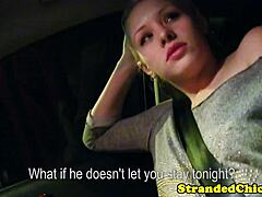 hitching blonde teen grabs drivers cock in car while riding as pickup passenger