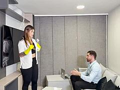 Business man surprises the big ass latina maid with a creampie in pussy.