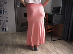 milf teases with visible panty line fetish in tight see-through long maxi skirt and big ass