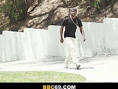 Redhead teen with big ass gets deepthroat blowjob from black guy with monster cock in college dorm. Cumshot covers her natural tits after interracial pussy pounding.