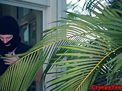 Why does this horny stalker keep dominating and rough fucking that petite 19yo babe next door until facial cumshot?