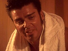 Hot sex with a shapely lassie in the sauna after training in the gym! Bent over doggystyle fucking with blowjob and pussy licking on fake tits.