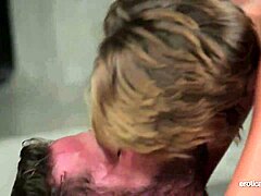 cute babe contrasts with cocked guy in a smashing garage encounter with monster cock riding