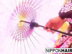 japanese geisha gets tied up and played with in a hardcore asian teen scene with hairy pussy and cumshot