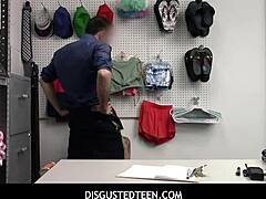 Disgustedteen hot teen shoplifter Scarlett Mae fucked by pervy loss prevention officer after stealing TV.
