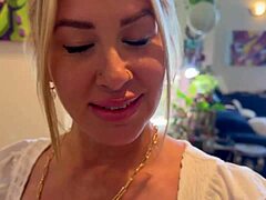 blonde milf pov shows lolly dames handling brad newman's monster cock with big tits blowjob and fucking in cute college style. she rides bareback for romantic quickie sex.