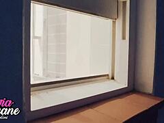 you spot your curvy british neighbour flashing big natural tits in the shower. she teases as a girl next door slut during her first time exhibitionist bath.