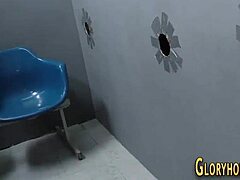 teen nailed at gloryhole sucks black shlong with blowjob and cum in mouth in interracial hardcore