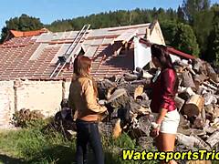 Outdoor Watersports 3some with Blowjob Masturbation Golden Shower Fetish Group Hardcore in High Definition
