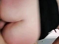 I'm riding my stepbrother's big cock hard with my tight pink pussy and juicy big tits bouncing