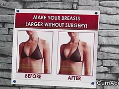 Spicy babe gets cum shot on her face eating all the jizm