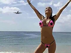 Monika Fox, why pose solo in pink bikini with stars and long hair on beach for free?