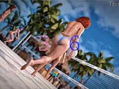 Topless redhead beauty pierces thug on beach ball!