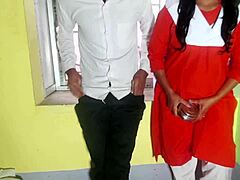 Unexpected quick encounter between desi school girl and classmate in classroom setting.
