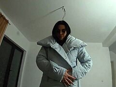 MilfyCalla cheats in pantyhose, plays with cock for cumshots on downjackets 😈