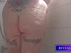 curvy babe enjoys steamy shower fingering session