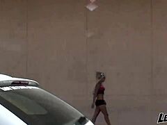 What a wild ride! Blonde teen gets deepthroat blowjob and doggystyle fuck in public car on Ibiza street with cumshot facial.